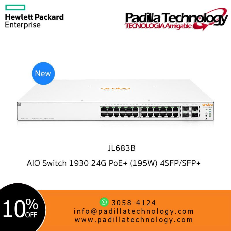 HPE Aruba Instant On 1930 24G Class4 PoE 4SFP/SFP+ 195W Switch - Conmutador - L3