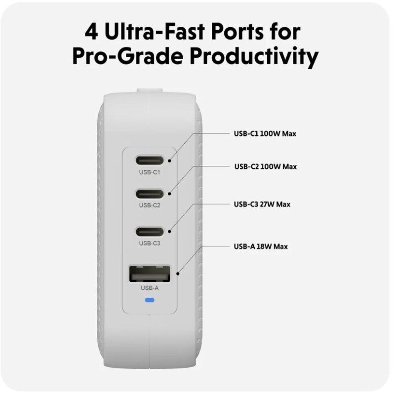 Cargador de viaje HyperJuice® 100W USB-C GaN - Blanco
